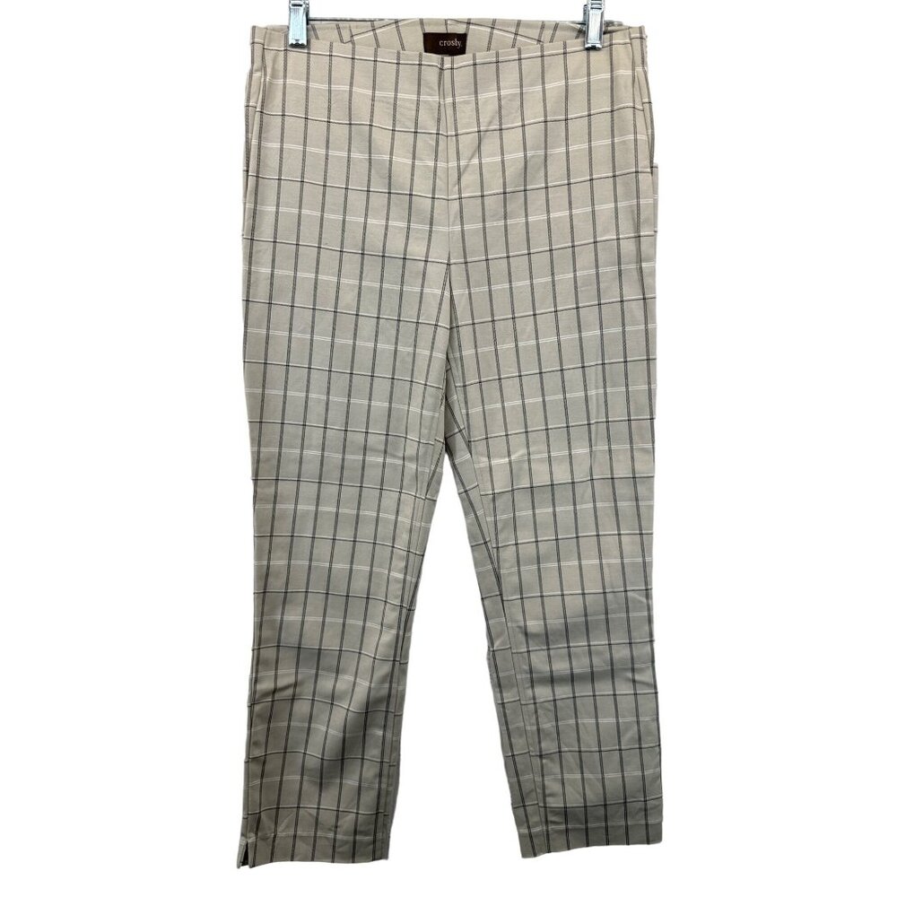 Crosby Womens Crop Pants Sz 4 Beige Plaid Pull-On Modern Academia City BizCasual